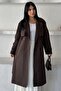 Women's Long Linen Trench Coat |   Double-Breasted Collar Belted Double-Button Oversized Trench Coat - 2