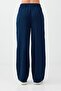 Navy Blue High Waist Wide Leg Linen Blend Trousers - 5