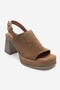 Penvia Tan Suede Genuine Leather Women's Thick Heeled Sandals - 3