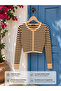 Striped Ribbed Knitwear Buttoned Women's Cardigan - 4