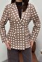 Women's Camel Polka Dot Double Breasted Blazer Jacket Coat Lapel Long Sleeve Lined Woven - 4