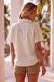 Beige Shirt Collar Short Sleeve Buttoned Embroidered Hem Tie-Up Casual Cotton Crop Woven Blouse 55 63 - 8