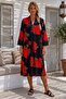 Black-Red V-Neck 3/4 Sleeve Hidden Pocket Pleated Floral Printed Casual Viscose Woven Dress 110 58 - 5