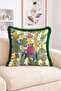 Umbrella Elephant Figured Leaf and Flower Motif Striped Pattern Fringed Throw Pillow Cover - Retro Decorative - 2
