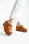 Lunara Women's 3-Pack Buckle 10 cm Platform Heeled Thick Sole Slippers Sandals |   Tan - Beige - Black - 4