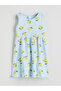 Blue Crew Neck Girls' Dress - 5