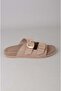 Seç 4206 double buckle genuine leather men's slippers mink suede