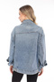 Women's Designer Denim Jacket with Pech Pearl Stone Embellishment Detail, Blue Oversize Fit Jeans Coat, Limited Edition - 9