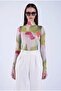 Women's Green Half Turtleneck Digital Printed Transparent Blouse Hzl26S-Zk10741 - 2