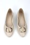 Zarelle V-Strap Buckle Detail Beige Leather Round Toe Women's Ballet Flats HB006 - 5
