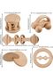5 Pcs Wooden Montessori Toys for Baby,Wooden Rattle for Baby 3-12 months,with Bells,Rolling Rattles&Push Car,Montessori Wood Toys for Newborns Infant Boys and Girls Gifts - 5