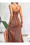 Women's Rope Strap Back Cross Detailed Slit Patterned Single Jersey Dress - 4