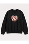 Heart and Roses Print Detailed Crew Neck 2 Thread Sweatshirt