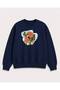 Butterfly and Flower Printed 2 Thread Threaded Crew Neck Sweatshirt