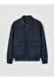 Xside Navy Blue Shirt Collar Men's Suede Coat - 6