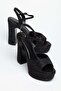 Women's Stoned Platform Heeled Evening Dress Shoes with Black Thick Straps - 4