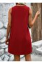 Women's Strappy V-Neck Wide Cut Detailed Short Janjan Crepe Dress - 5
