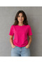 Basic Cotton T-Shirt Crew Neck Solid Color Relaxed Fit T-Shirt - Fuchsia - 2