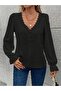 Women's Long Sleeve V Neck Front Buttoned Blouse - 5