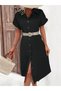 Women's short sleeve collared button detail midi woven dress - 6