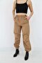 Women's Camel Parachute Pants with Elastic Waist Pockets, Jogger Style, Loose Fit - 2