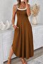 Women's Rope Strap Round Neck Long Viscose Dress with Pockets - 2