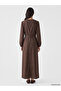 Brown Crew Neck Belted Waist Poplin Dress - 4