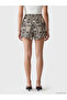 Özmarka New Season Beige Patterned Women's Shorts with Elastic Waist - 4
