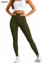 Khaki High Waist Gathering Diving Fabric No Show Side Seamless Women's Premium Scuba Daily Sports Leggings