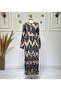 Women's New Season Elegant Patterned Viscose Fabric Dress with Elastic Sleeves