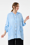 Women's Baby Blue Italian 100% Linen Hooded Foldable Long Sleeve Shirt Jacket 40 - 46 Size