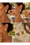 Gold Square Stone Earrings Vintage Women's Earrings Elegant Modern and Stylish Design - 4