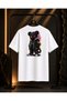 Unisex Shadow Bear Back and Front Printed 100% Cotton Oversize Crew Neck Short Sleeve T-Shirt White
