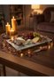 White Marble Patterned Glass Presentation Plate with Wooden Legs, Cheese Plate and Decorative Serving Dish - 2