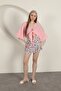 Women's Fuchsia Floral Patterned Burumcuk Textured Elastic Waist Ruffled Mini Short Skirt - 2