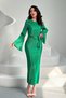 Women's Green Pleated Maxi Dress Round Neck Spanish Sleeve Belted Lined - 2