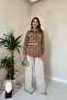 Women's Camel Textured Woven Shirt with Gold Buttons and Flap Pockets, Long Sleeves - 3