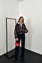 Women's Black Plaid Zipper Crop Jacket Shirt Collar Drop Shoulder Long Sleeve - 4