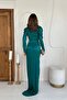 Women's Emerald Dress with Cups, Heart Collar, Slit, Long Sleeves, Maxi, for Special Occasions - 5