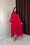 Women's Red Long Sleeve High Neck Waist Accent Layered Flounce Maxi Dress - 3