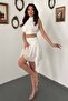 Women's White Top and Bottom Set Shiny Sleeveless Crop Blouse Layered Flounce Mini Skirt Two-Piece Set