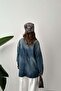 Women's Blue Denim Jacket Vintage Washed Buttoned Pocketed Long Sleeve Denim - 5