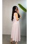 Women's Strappy Square Collar Long Crepe Dress with Tie Detail at the Back of the Waist - 3