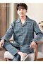 2-Piece Pajama Set Men's Cotton Long Sleeve T-Shirt Long Pants Sets Checkered Print Pattern Sleepwea - 2