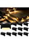 12-Pack Outdoor Solar Stair & Fence Step Lights (Warm White, Black Frame)