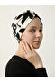 Patterned Crossed Combed Cotton Ecru-Black Ready-To-Wear Turban Hijab Pool Cap Suitable for Medical Use - 3