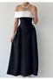 Women's Black Dress Strapless Collar Contrast Detailed High Waisted Long Evening Dress - 2