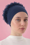 Seamless Ruffled Combed Cotton Bonnet Navy Blue - All-Day Comfort, Voluminous Hijab Bonnet - 2
