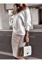 Women's long sleeve v-neck viscose two-thread blouse and mini skirt two-piece set - 2