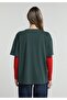 Oversize Fit Round Neck Printed Women's Green Short Sleeve T-Shirt - 2